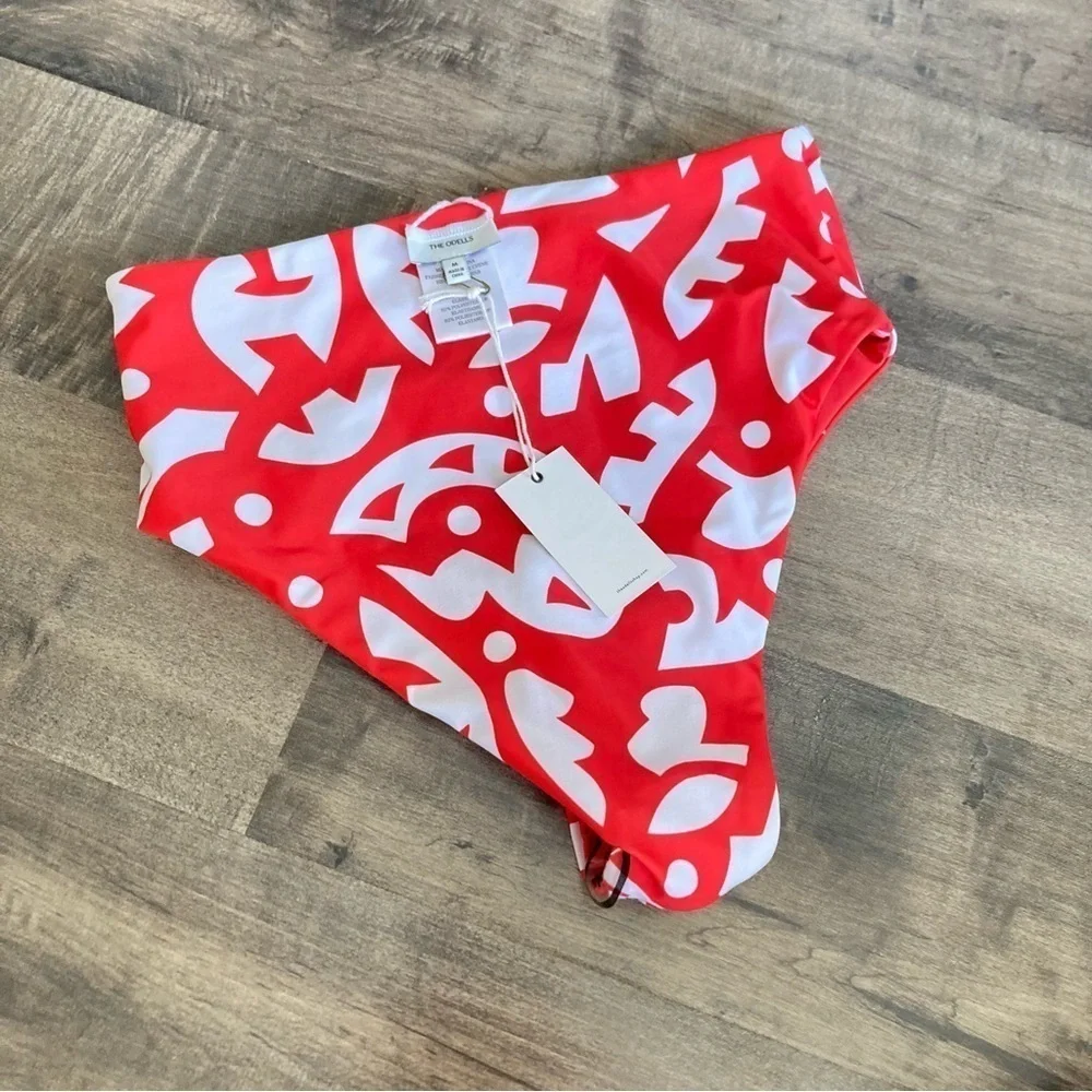 NWT The Odells Anthropologie Jennifer Reversible Red Geometric Bikini Bottoms M
